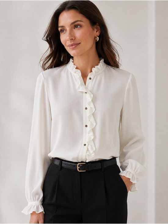 J. Crew Tops - J.Crew Drapey Cottage Top Ruffle Neck Blouse Ivory Cream Size 16